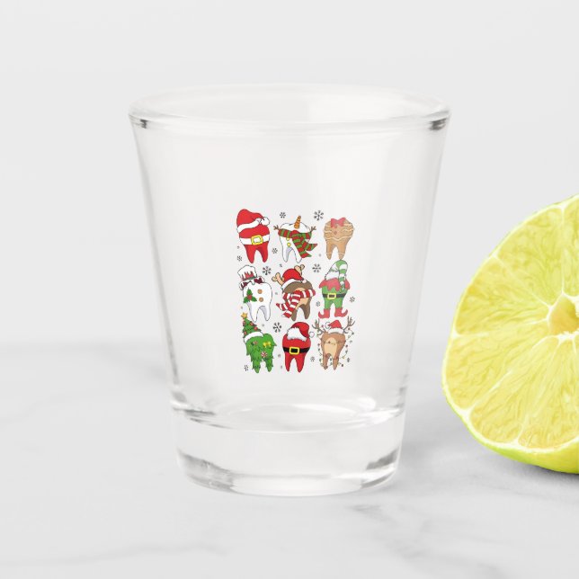 Niedliche Weihnachts-Zahnstochfiguren Spaß Urlaub Schnapsglas (Vorderseite)