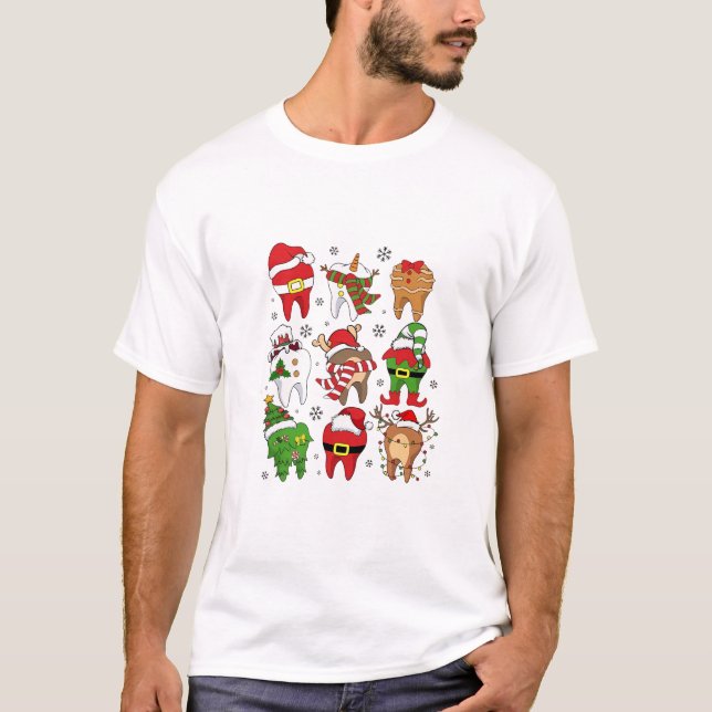Niedliche Weihnachts-Zahnstochfiguren Spaß Urlaub T-Shirt (Vorderseite)