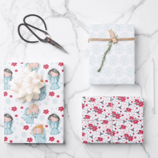 Niedliche WeihnachtsAngels Geschenkpapier Set (Vorderseite)
