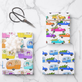 Niedliche Weihnachtsanhänger LKWs Farbenfrohe Feri Geschenkpapier Set