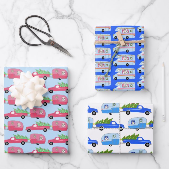 Niedliche Weihnachtsanhänger RVs Camping-Reise-Url Geschenkpapier Set (Vorderseite)