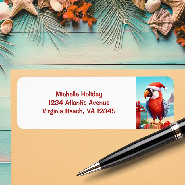 Niedliche Weihnachtsanschrift Santa Parrot Tropica (Cute Santa Parrot Tropical Beach Christmas Address Label)
