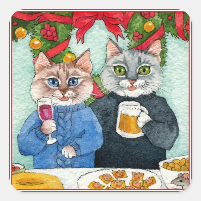 Niedliche Weihnachtsaufkleber für Katzen Quadratischer Aufkleber (Vorderseite)