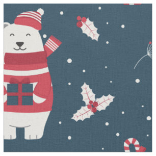 Niedliche Weihnachtsbären Red Sweaters Hats Blue Stoff