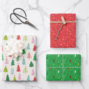 Niedliche Weihnachtsbäume Geschenkpapier Set