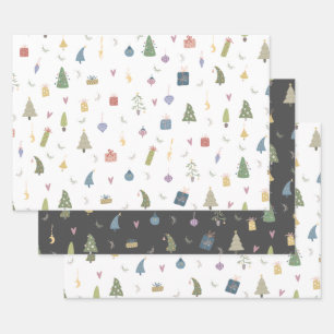 Niedliche Weihnachtsbäume präsentieren Ziermuster Geschenkpapier Set