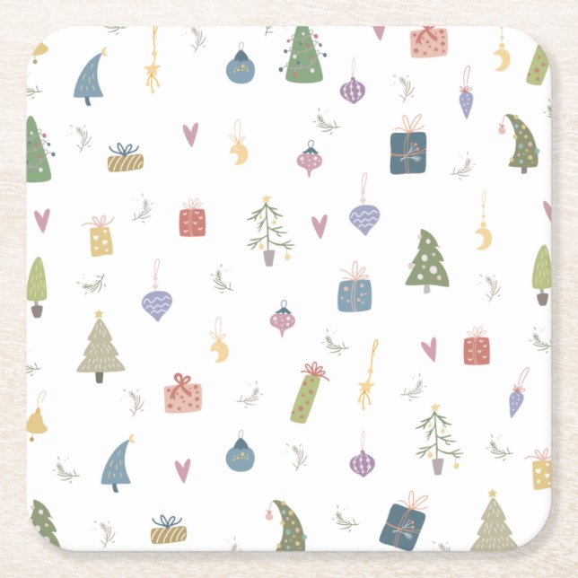 Niedliche Weihnachtsbäume präsentieren Ziermuster Rechteckiger Pappuntersetzer (Vorderseite)