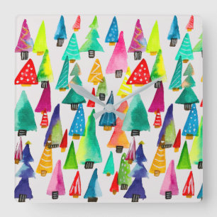 Niedliche Weihnachtsbäume Quadratische Wanduhr