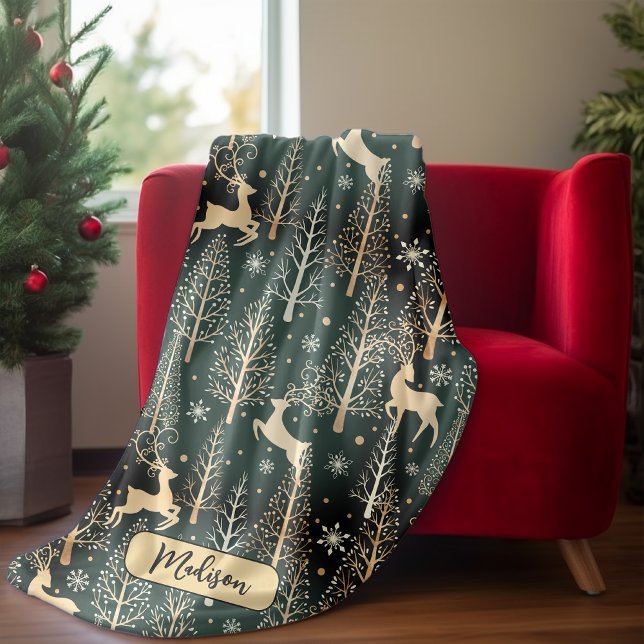 Niedliche Weihnachtsbäume reinigen Monogramm-Grün Fleecedecke (Von Creator hochgeladen)