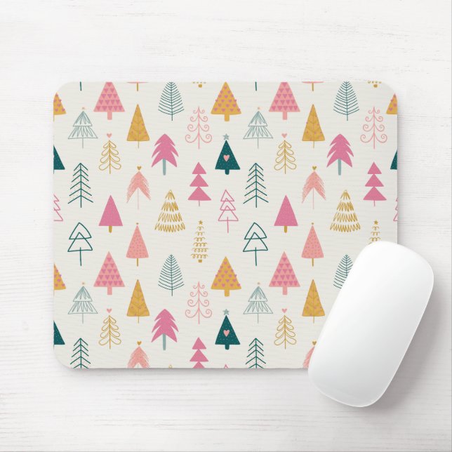 Niedliche Weihnachtsbäume Rosa Muster Mousepad (Mit Mouse)