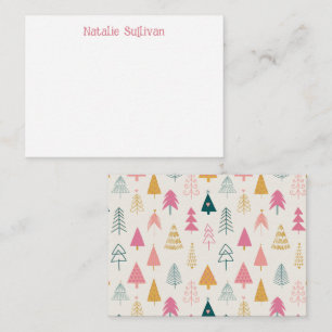 Niedliche Weihnachtsbäume Rosa Muster Name Mitteilungskarte