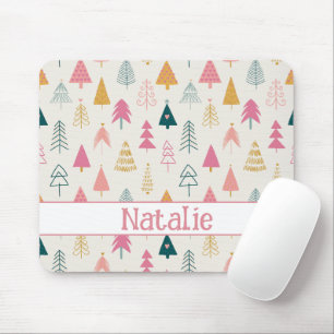 Niedliche Weihnachtsbäume Rosa Muster Name Mousepad