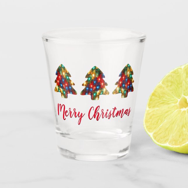 Niedliche Weihnachtsbäume Schnapsglas (Vorderseite)