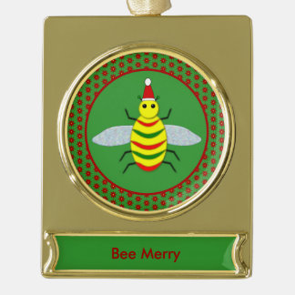 Niedliche Weihnachtsbäume und Poinsettia-Blume Banner-Ornament Gold