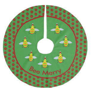 Niedliche Weihnachtsbäume und Poinsettia-Blume Polyester Weihnachtsbaumdecke
