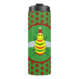 Niedliche Weihnachtsbäume und Poinsettia-Blume Thermosbecher