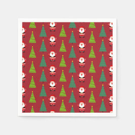 Niedliche Weihnachtsbäume & Weihnachtsklauseln Rot Serviette