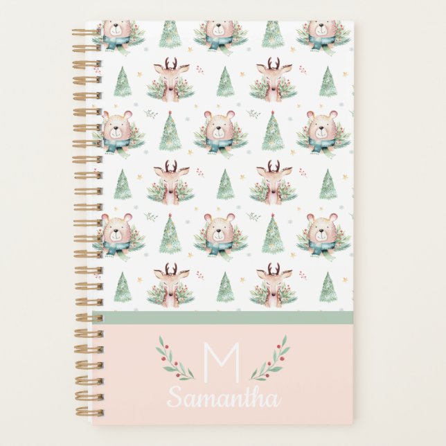 Niedliche Weihnachtsbaumen Bären & Hirsche Monogra Planer (Vorderseite)
