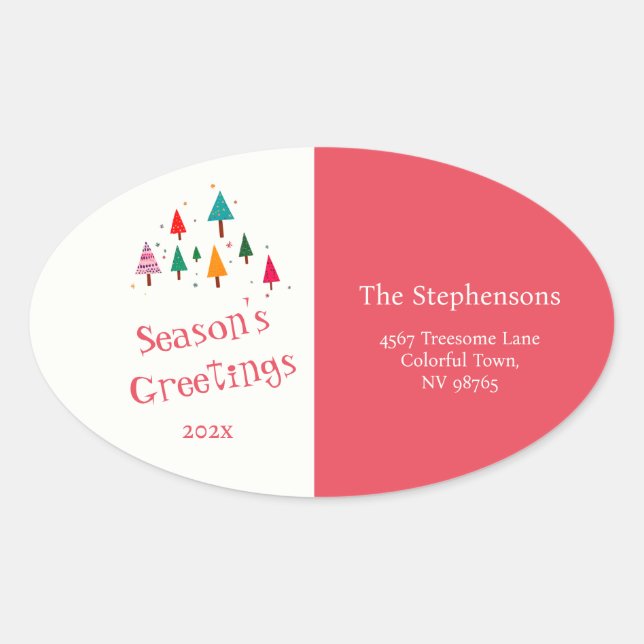 Niedliche Weihnachtsbaumen Retro Rücksendeadresse Ovaler Aufkleber (Vorderseite)
