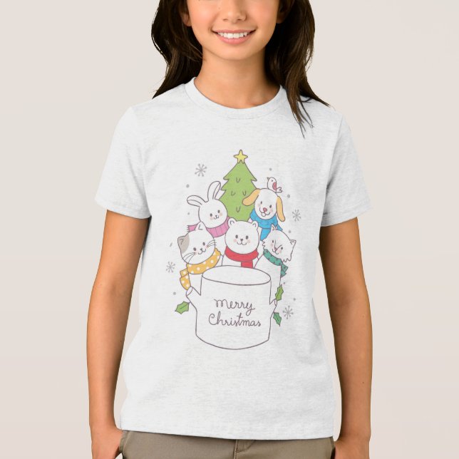 Niedliche Weihnachtsbaumfreunde | Weihnachtsfeiert Tri-Blend Shirt (Vorderseite)