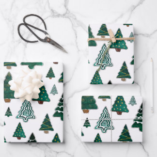 Niedliche Weihnachtsbaumgeschenkwrap - 3 Papierblä Geschenkpapier Set