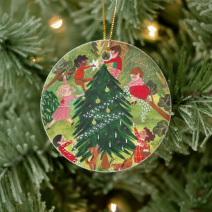 Niedliche Weihnachtsbaumillustrierung Keramik Ornament