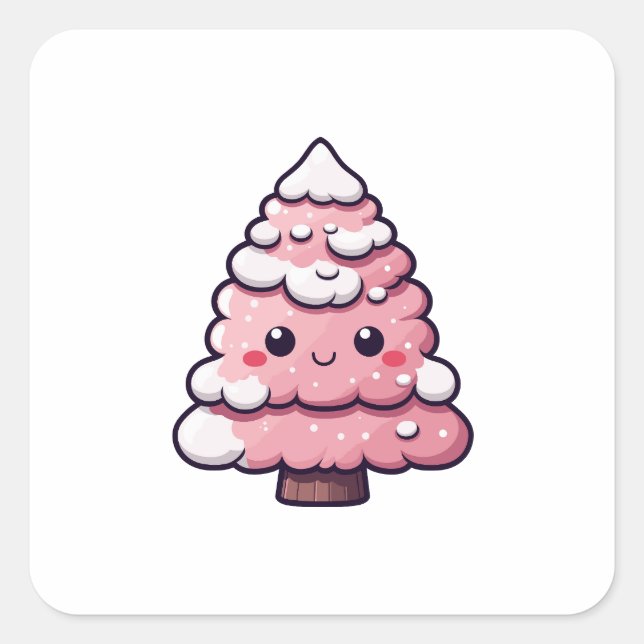 Niedliche Weihnachtsbaumillustrierung Quadratischer Aufkleber (Vorderseite)