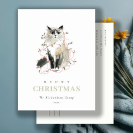 Niedliche Weihnachtsbeleuchtung Cat Corporate Logo Feiertagspostkarte