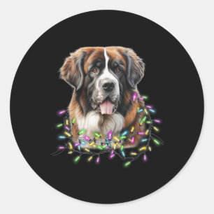 Niedliche Weihnachtsbeleuchtung Saint Bernard Dog Runder Aufkleber