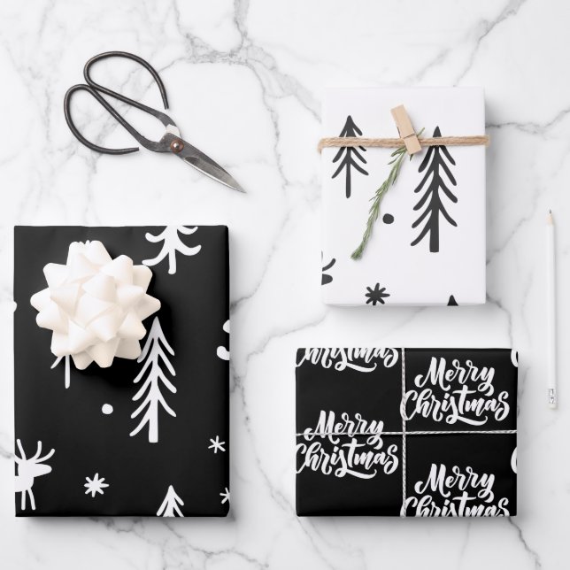 Niedliche Weihnachtsbilder Einfaches Muster Geschenkpapier Set (Vorderseite)