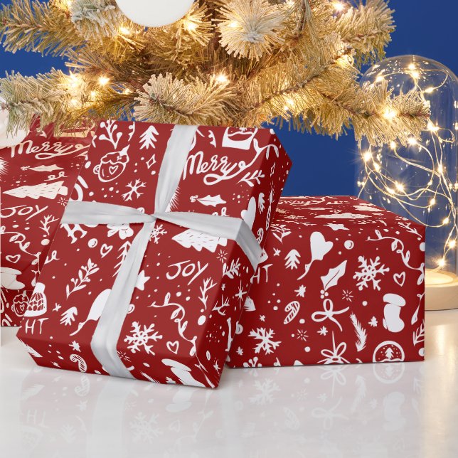 Niedliche Weihnachtsbilder rot Geschenkpapier (Feiertage)