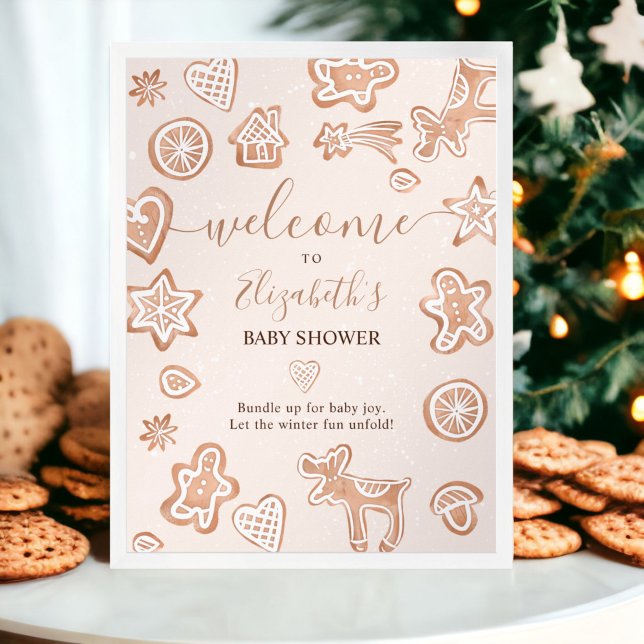 Niedliche Weihnachtsbrause Babydusche Poster (Cute winter Christmas welcome cookie baby shower poster)