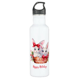 Niedliche Weihnachtsbunnies in einem Korb Edelstahlflasche