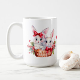 Niedliche Weihnachtsbunnies in einem Korb Kaffeetasse