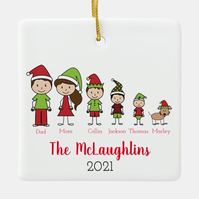 Niedliche Weihnachtscharakter mit Hund Keramikornament (Vorderseite)