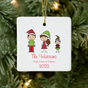 Niedliche Weihnachtscharterfamilie von 3 Keramikornament