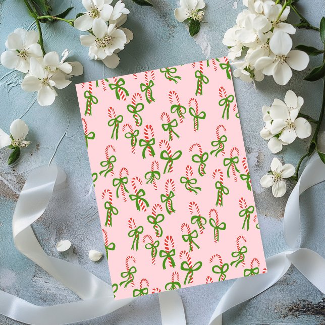 Niedliche Weihnachtscreme-Canes Weihnachten Weihna (Cute Christmas Candy Canes Pink Bows Xmas Holiday Flat Card
)