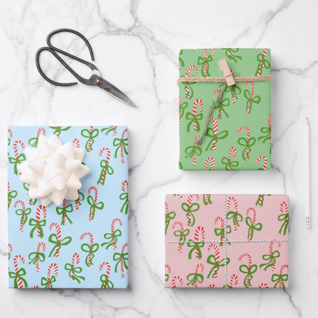 Niedliche Weihnachtscreme Canes Weihnachten Weihna Geschenkpapier Set (Vorderseite)