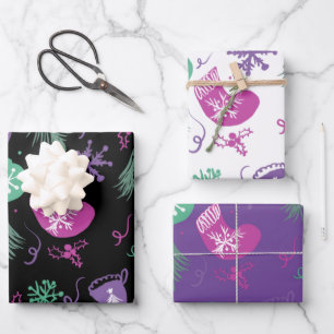 Niedliche Weihnachtsdächer Schneeflocken Muster Geschenkpapier Set