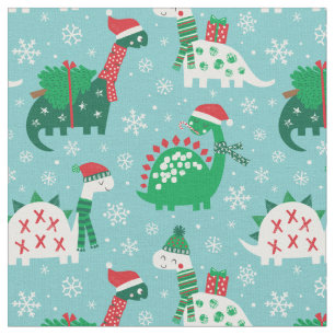 Niedliche Weihnachtsdinosaurier auf blau Stoff