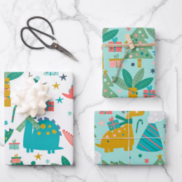 Niedliche Weihnachtsdinosaurier Muster Geschenkpapier Set