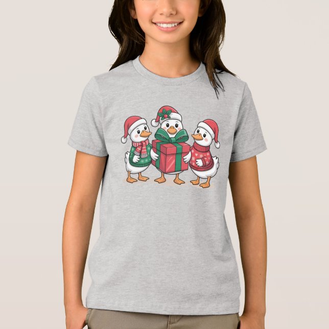 Niedliche Weihnachtsducks Cartoon Art-68105 Tri-Blend Shirt (Vorderseite)
