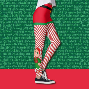 Niedliche Weihnachtself Frauen Rot & Grün Streifen Leggings