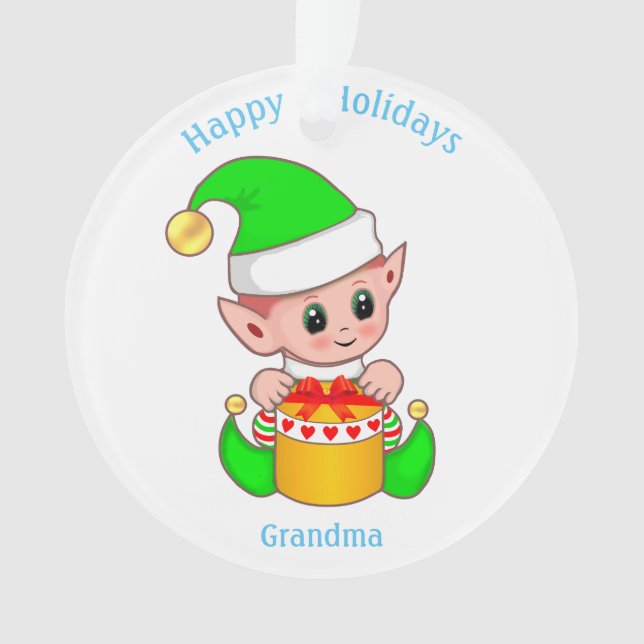 Niedliche Weihnachtself & Happy Holidays Oma Ornament (Vorderseite)