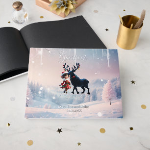Niedliche Weihnachtself und dunkle Rentiere. Gästebuch