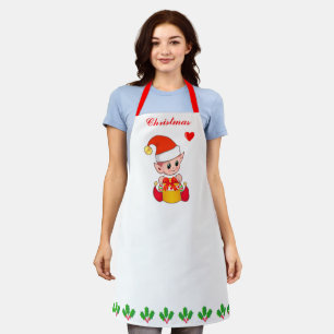Niedliche Weihnachtself- und Holly-Beerenblattdeko Schürze