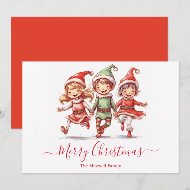 Niedliche Weihnachtselfen Feiertagskarte (Vorne/Hinten)