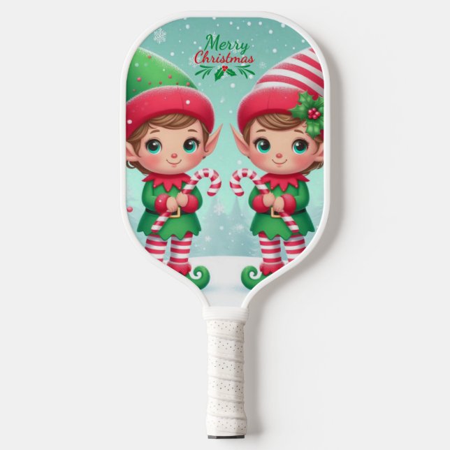 Niedliche Weihnachtselfen Pickleball Schläger (Vorderseite)