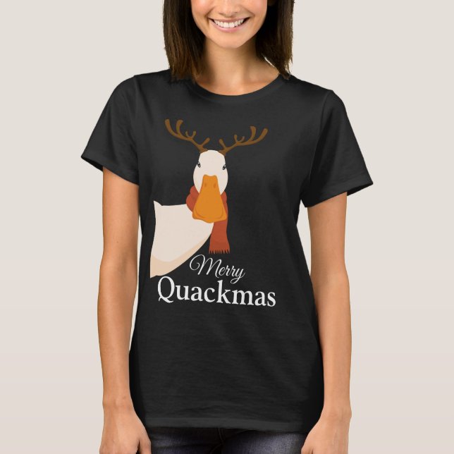 Niedliche Weihnachtsente-Ente Merry Quackmas Deer T-Shirt (Vorderseite)