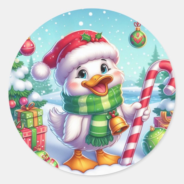 Niedliche Weihnachtsente Runder Aufkleber (Vorderseite)